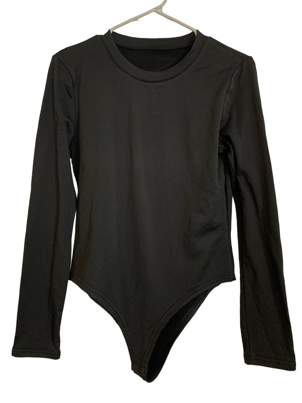 Women’s Black Rounded Neck Long Sleeve Snap Bottom Stretch Bodysuit